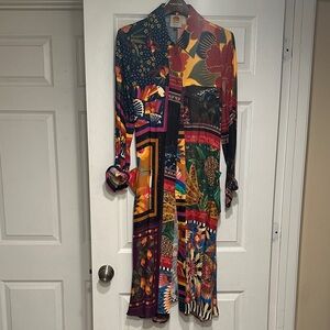 New w/o Tag-Farm Rio Vibrant Multicolor Patchwork Shirt Dress